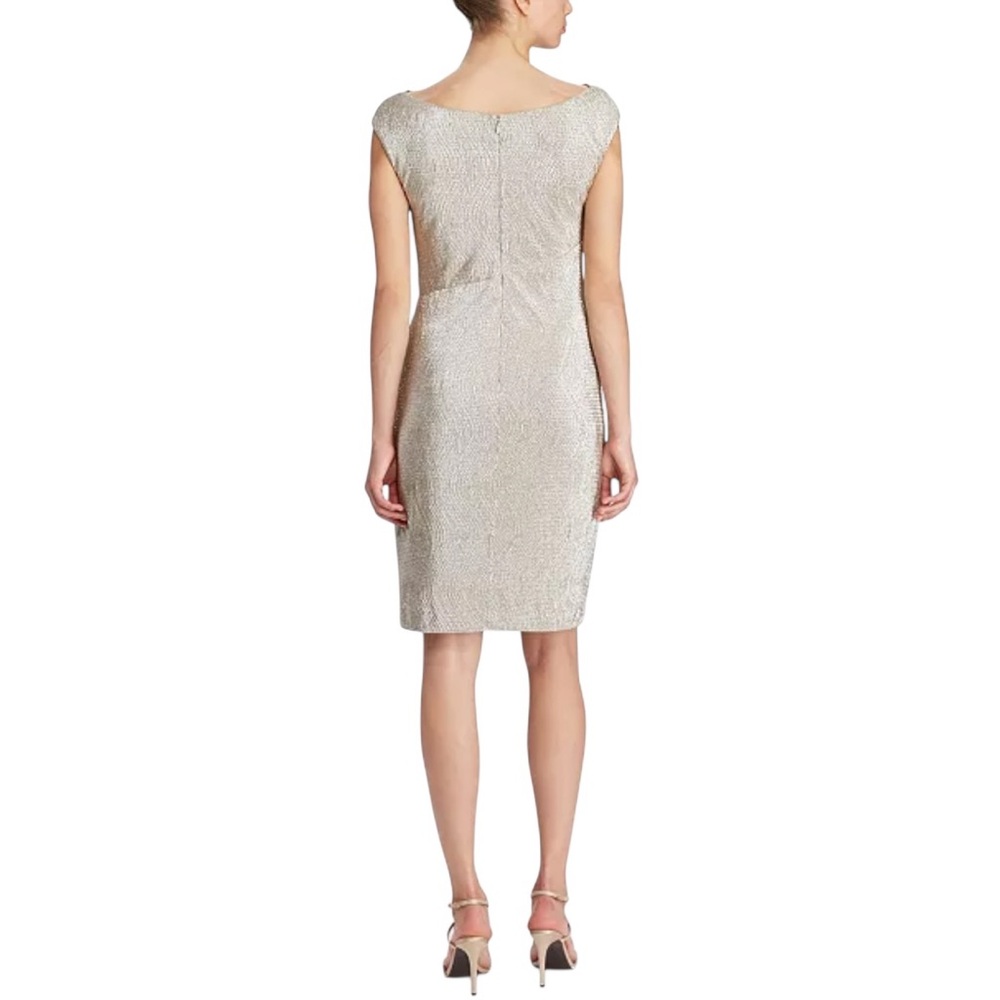NWT Lauren Ralph Lauren Metallic Cowl Neck Sheath Dress Sz 4 - Picture 2 of 14